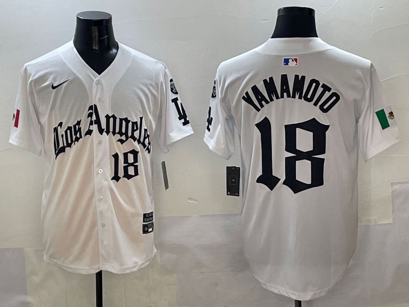 Men Los Angeles Dodgers 18 Yamamoto White Five generations Joint Name 2025 Nike MLB Jersey style 5